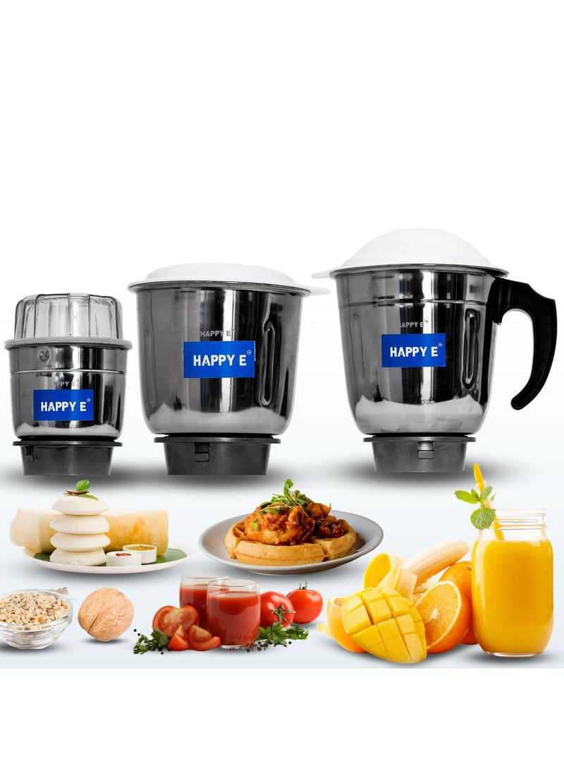 HAPPY E Mixer Grinder Jars 3Pack Set Mixer Jars Set for Blending Grinding Crushing