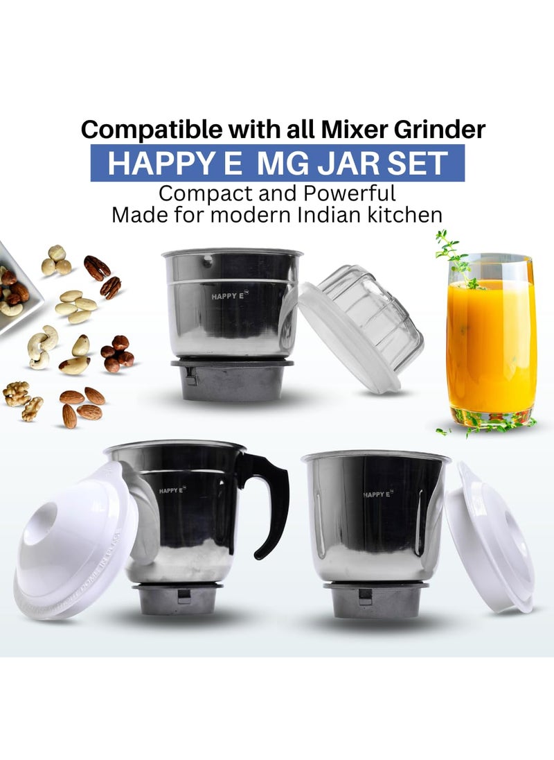 HAPPY E Mixer Grinder Jars 3Pack Set Mixer Jars Set for Blending Grinding Crushing