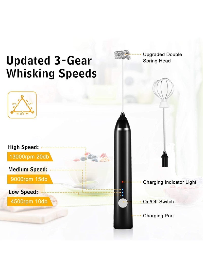 IndMART Handheld Dallfoll USB Rechargeable Electric Foam Maker for Coffee 3 Speeds Mini Milk Foamer Drink Mixer with 2 Whisks for Bulletproof Coffee Keto Frappe Latte Cappuccino Hot Chocolate