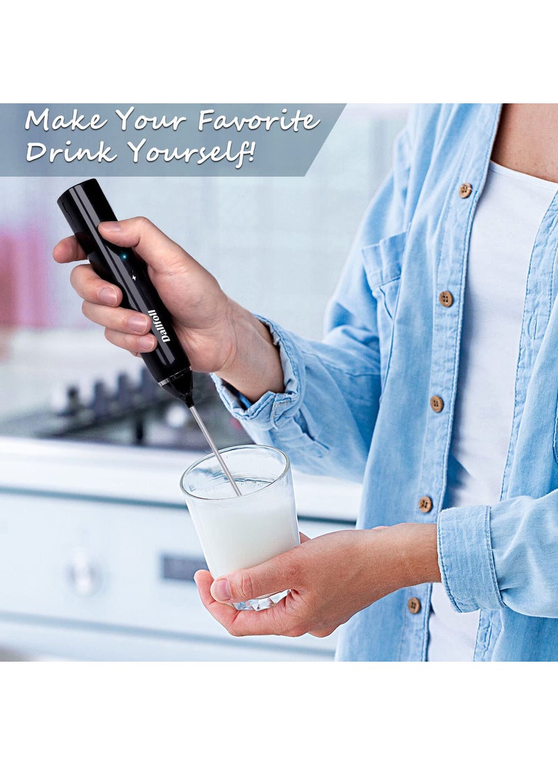 IndMART Handheld Dallfoll USB Rechargeable Electric Foam Maker for Coffee 3 Speeds Mini Milk Foamer Drink Mixer with 2 Whisks for Bulletproof Coffee Keto Frappe Latte Cappuccino Hot Chocolate