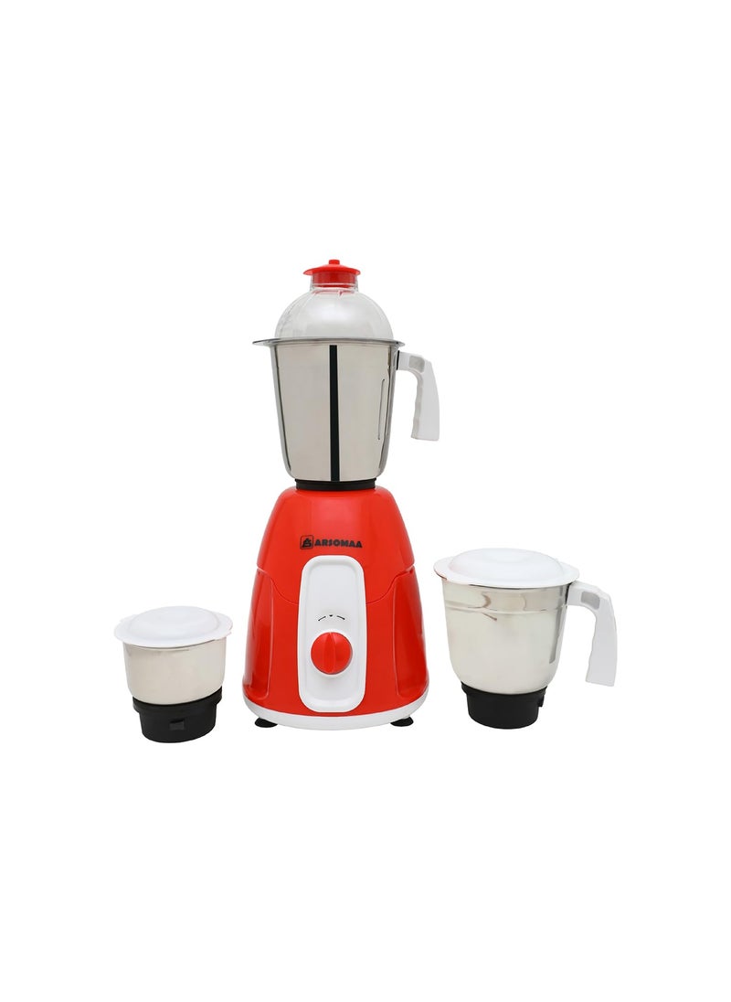 ARSOMAA Glam Mixer Grinder Power Pro 550Watt Your Culinary Creations with 3 Jars Stainless Steel Blades 24 Months Warranty Bold Red Elegance