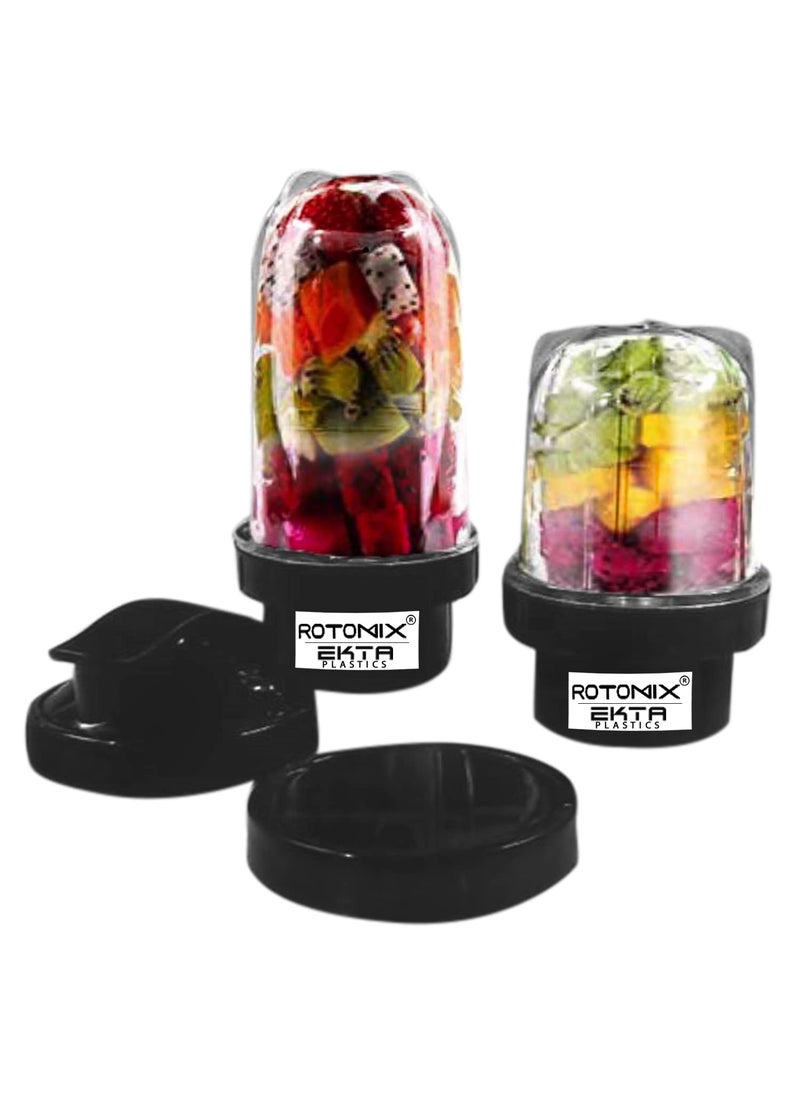 Rotomix Bullet Jar for Mixer Grinder Combo of 2 Jars 530 ML 350 ML with Gym Sipper Cap ABS Transparent Plastic Mixer Juicer Jar