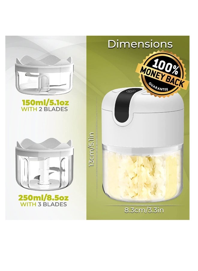 Electric Mini garlic chopper, Onion Ginger salad Pepper Nuts grinder, Portable Small Food Chopper for Garlic Onion Veggie, Dicing, Mincing, All in one food processor kitchen chopper masher (250ML)