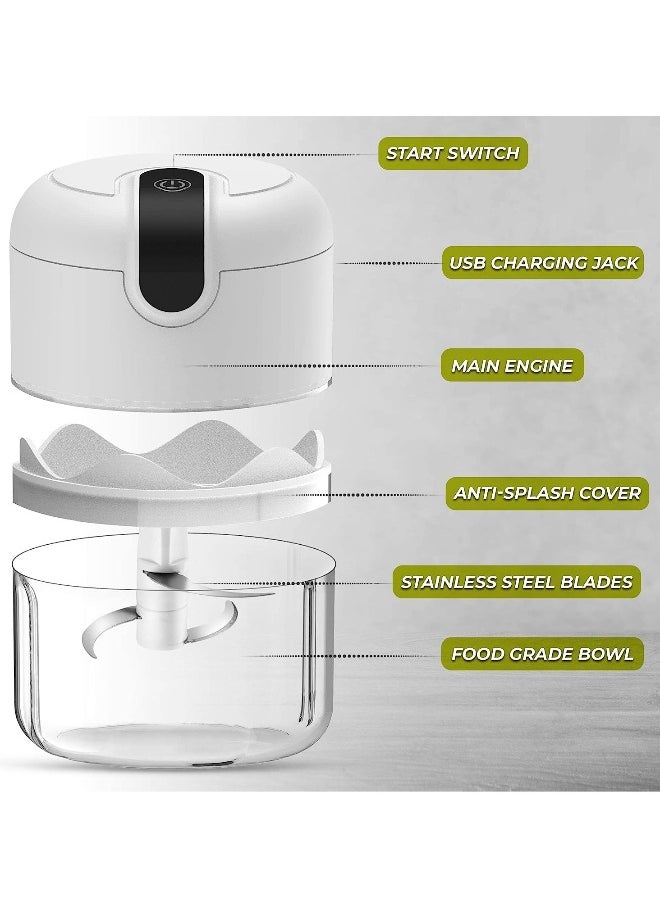 Electric Mini garlic chopper, Onion Ginger salad Pepper Nuts grinder, Portable Small Food Chopper for Garlic Onion Veggie, Dicing, Mincing, All in one food processor kitchen chopper masher (250ML)