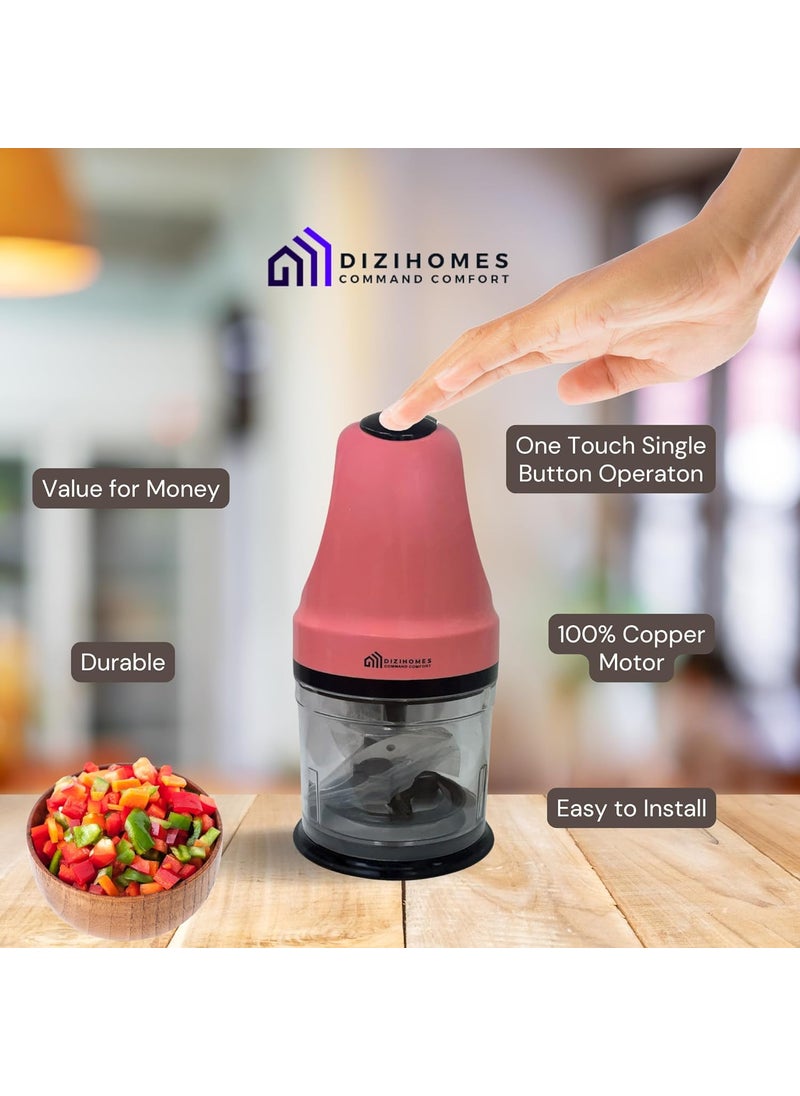 Dizihomes 400 Watts Electric Vegetable Chopper with Stainless Steel Blades Chopping Mincing Cutting Whisk Blend and Dicing Pink