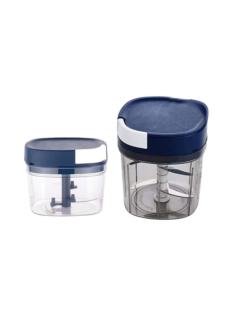 GLOBAL IMPEX Vegetable Square Quick Handy Dori Chopper1100ml 6 Steel Blade and 650 ml 3 Steel Blade Whisker Multipurpose Dry Fruit and Onion Speedy Chopper Machine for Kitchen Pack of 2