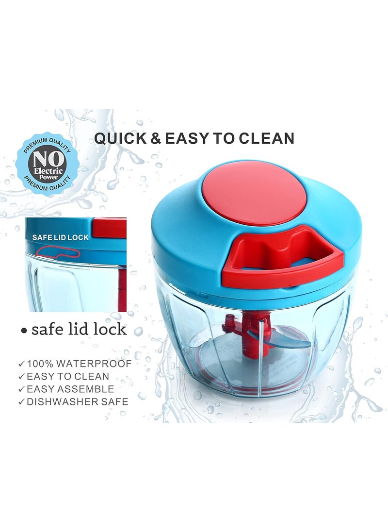 GLOBAL IMPEX Vegetable Round Quick Handy Dori Chopper 1000 ml with 6 Stainless Steel Blade and Whisker Multipurpose Speedy Dry Fruit and Onion Machine for Kitchen Tool Sky Blue Red 1000ml