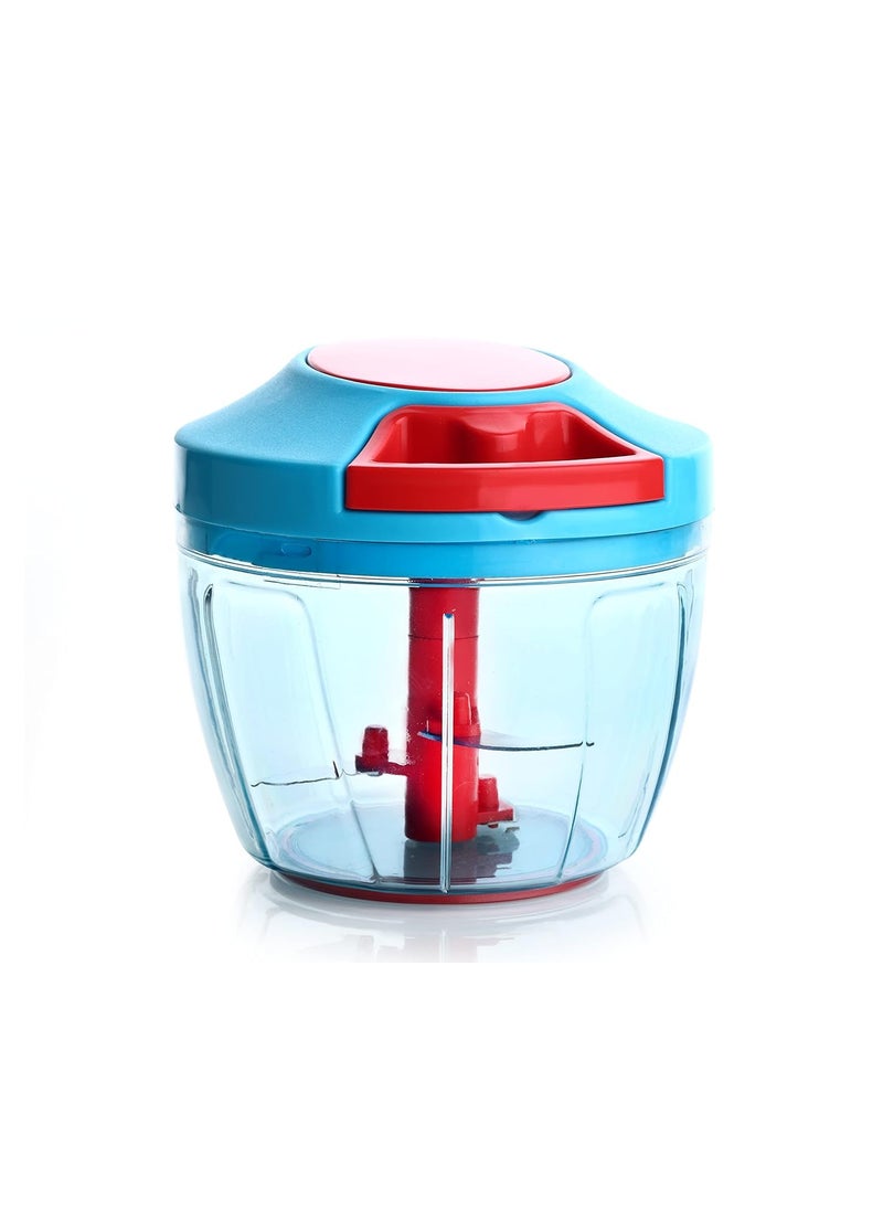 GLOBAL IMPEX Vegetable Round Quick Handy Dori Chopper 1000 ml with 6 Stainless Steel Blade and Whisker Multipurpose Speedy Dry Fruit and Onion Machine for Kitchen Tool Sky Blue Red 1000ml