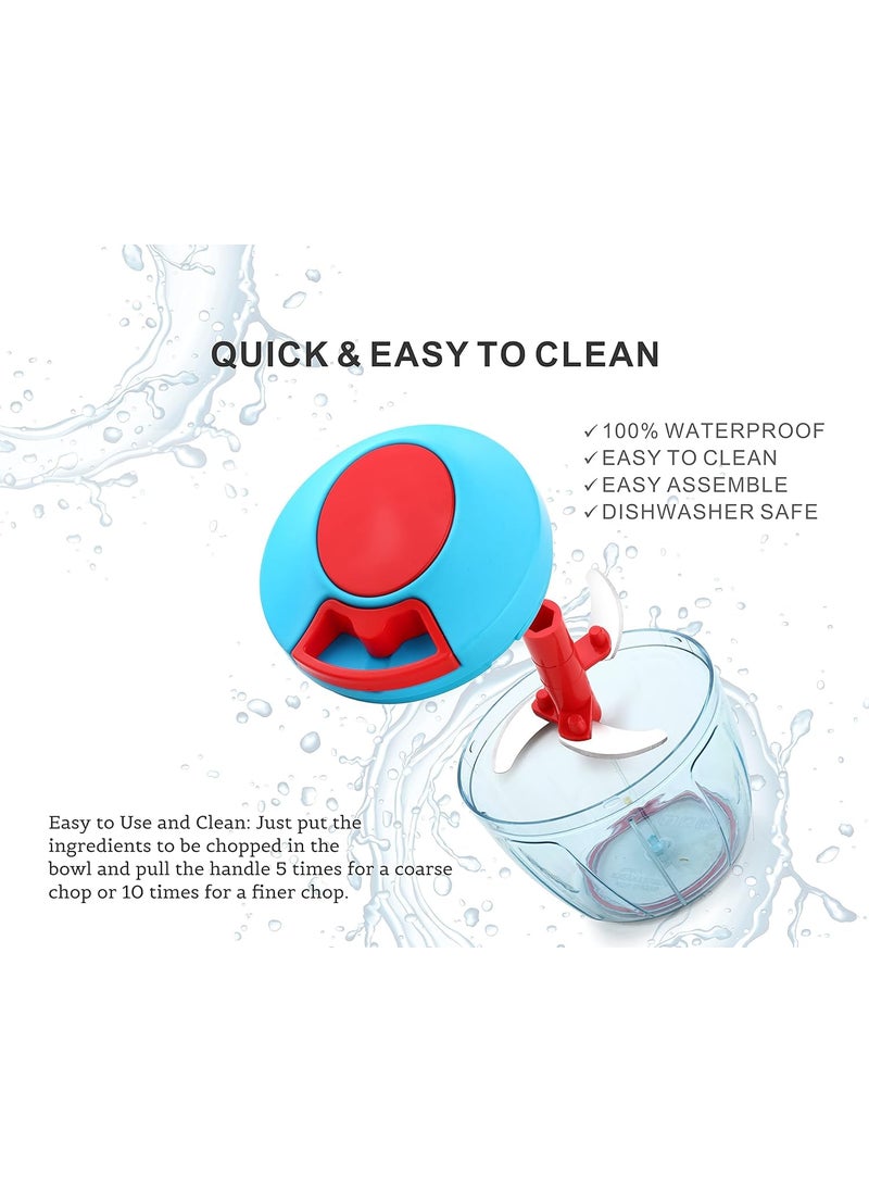 GLOBAL IMPEX Vegetable Round Quick Handy Dori Chopper 1000 ml with 6 Stainless Steel Blade and Whisker Multipurpose Speedy Dry Fruit and Onion Machine for Kitchen Tool Sky Blue Red 1000ml
