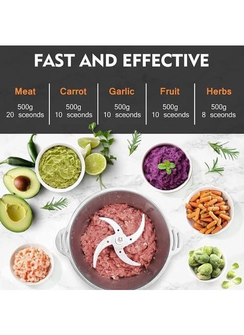 Electric Chopper With Attachments 2000 Ml 300W 300 Watts Silverpowerful motor Food grade blades BlendChoppWhisk Hot and cold Blending Anti splash technology