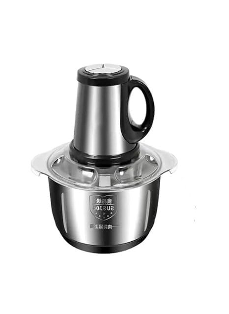 Electric Chopper With Attachments 2000 Ml 300W 300 Watts Silverpowerful motor Food grade blades BlendChoppWhisk Hot and cold Blending Anti splash technology