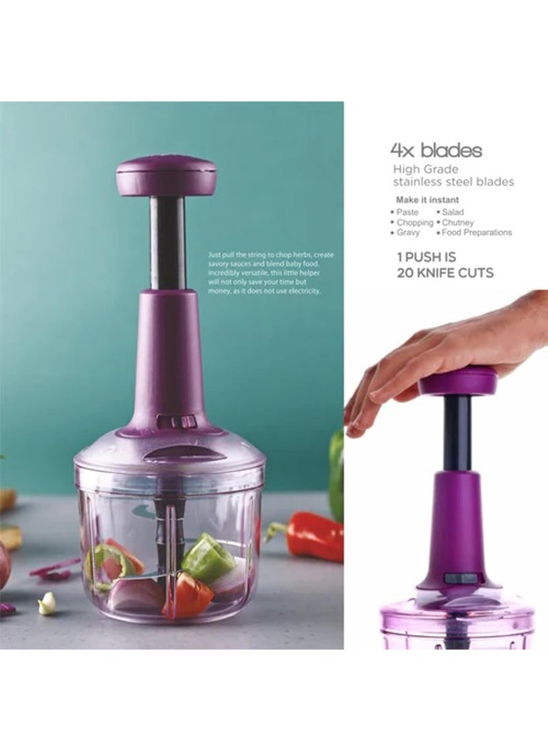 IDEAL PRIME Heavy Duty BPA Free Plastic Giant Push Chopper 1000 ml with 4X Speed Stainless Steel Blades Vegetable Fruit Cutter Salad Maker Kitchen Tool Pack of 1