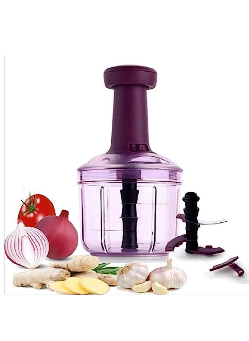 IDEAL PRIME Heavy Duty BPA Free Plastic Giant Push Chopper 1000 ml with 4X Speed Stainless Steel Blades Vegetable Fruit Cutter Salad Maker Kitchen Tool Pack of 1