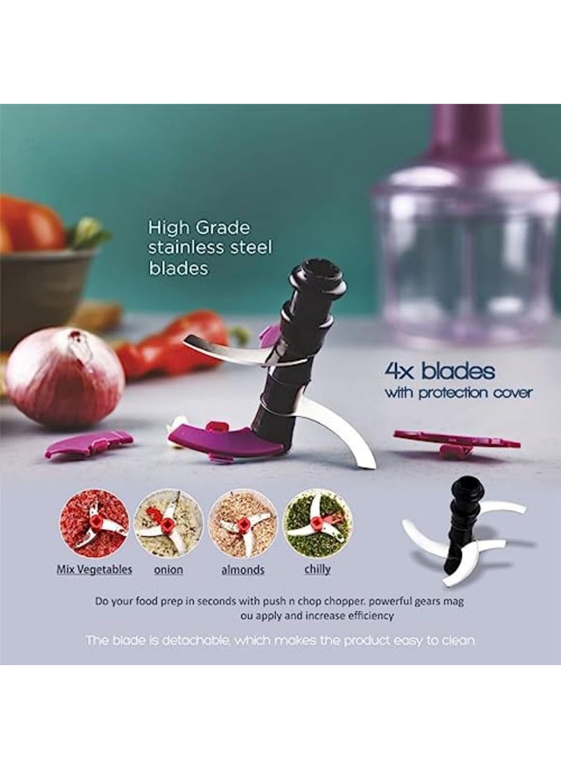 IDEAL PRIME Heavy Duty BPA Free Plastic Giant Push Chopper 1000 ml with 4X Speed Stainless Steel Blades Vegetable Fruit Cutter Salad Maker Kitchen Tool Pack of 1