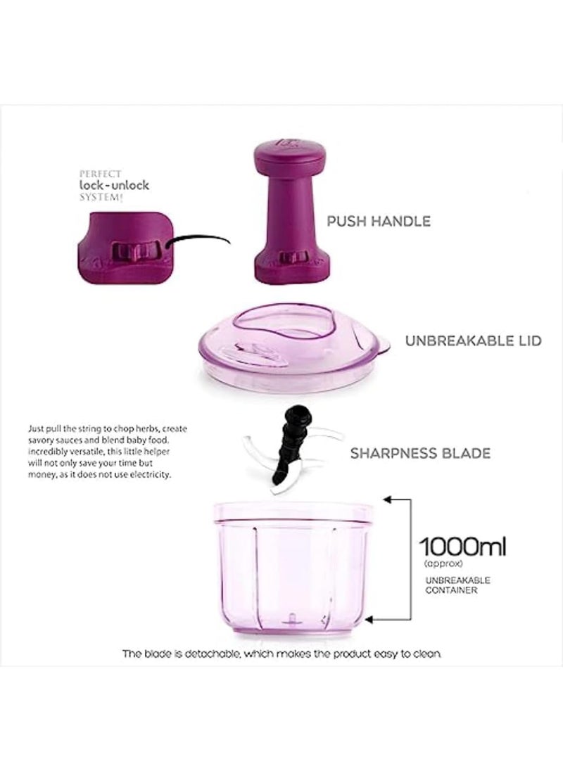 IDEAL PRIME Heavy Duty BPA Free Plastic Giant Push Chopper 1000 ml with 4X Speed Stainless Steel Blades Vegetable Fruit Cutter Salad Maker Kitchen Tool Pack of 1