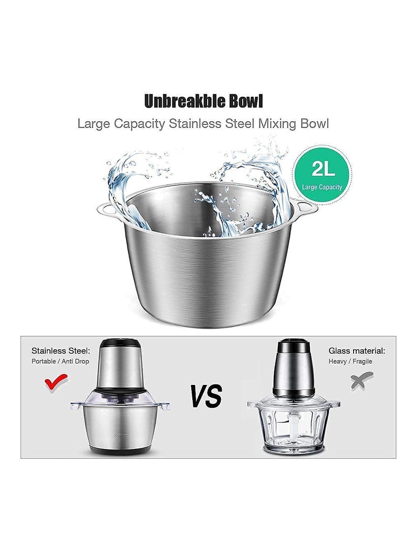 Home Stuffs Electric Chopper Meat Grinders With Stainless Steel Bowl Heavy 700 Watt Motor 2 Speed Modes For Kitchen Food Processor Meat Vegetables Onion Mince Electric 2 Liter Multicolor