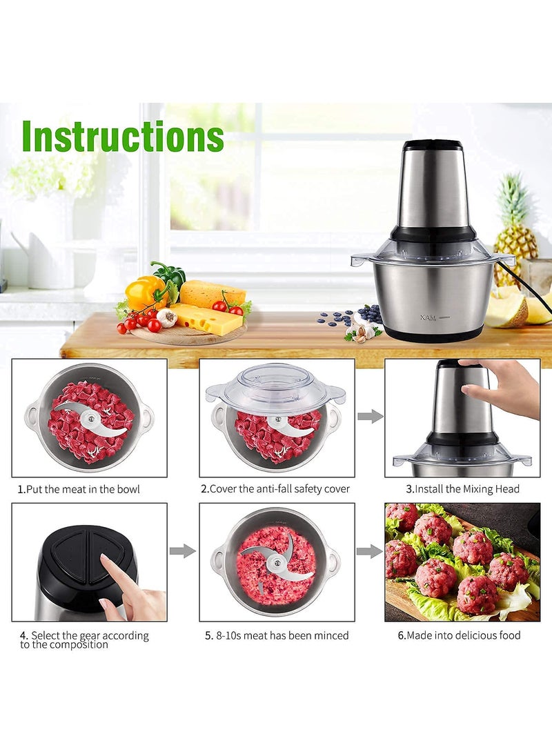 Home Stuffs Electric Chopper Meat Grinders With Stainless Steel Bowl Heavy 700 Watt Motor 2 Speed Modes For Kitchen Food Processor Meat Vegetables Onion Mince Electric 2 Liter Multicolor