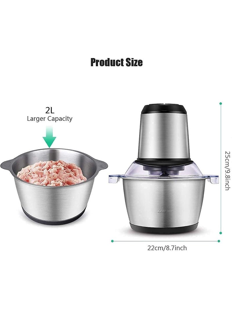 Home Stuffs Electric Chopper Meat Grinders With Stainless Steel Bowl Heavy 700W Motor 2 Speed Modes For Kitchen Food Processor Meat Vegetables Onion Mince Electric 2 Liter
