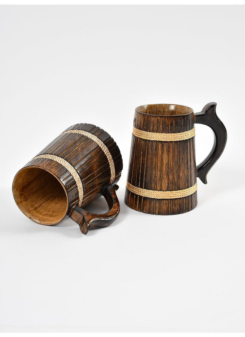 CLIOS HERITAGE STORE Handmade Wooden Beer Mugs Set of 2 Rustic and EcoFriendly Drinkware