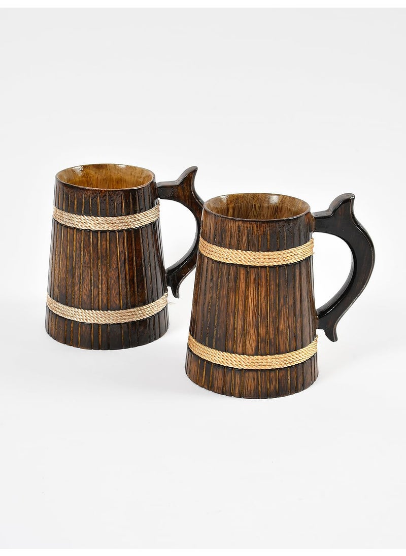 CLIOS HERITAGE STORE Handmade Wooden Beer Mugs Set of 2 Rustic and EcoFriendly Drinkware