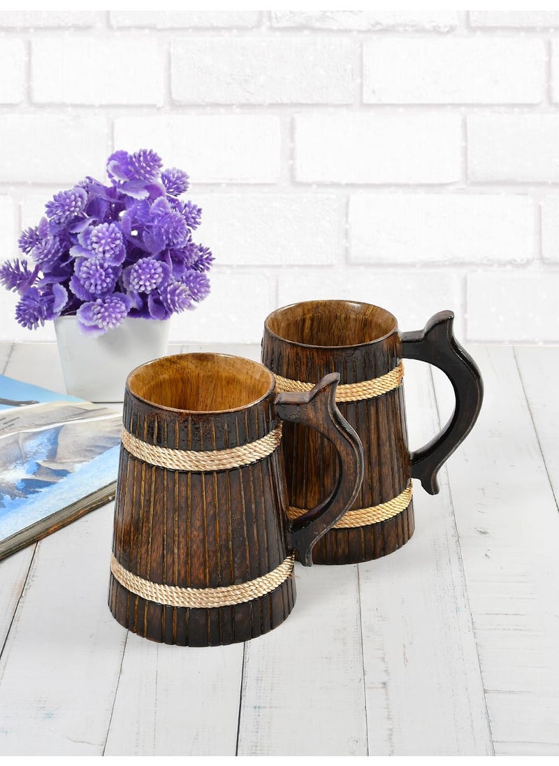 CLIOS HERITAGE STORE Handmade Wooden Beer Mugs Set of 2 Rustic and EcoFriendly Drinkware