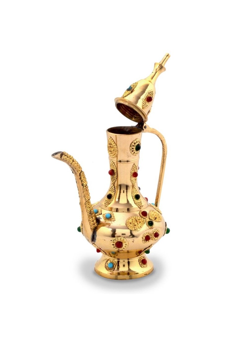 Little India Antique Gemstone Brass Kettle Antique Handicraft Surahi Jug Multi HCF101