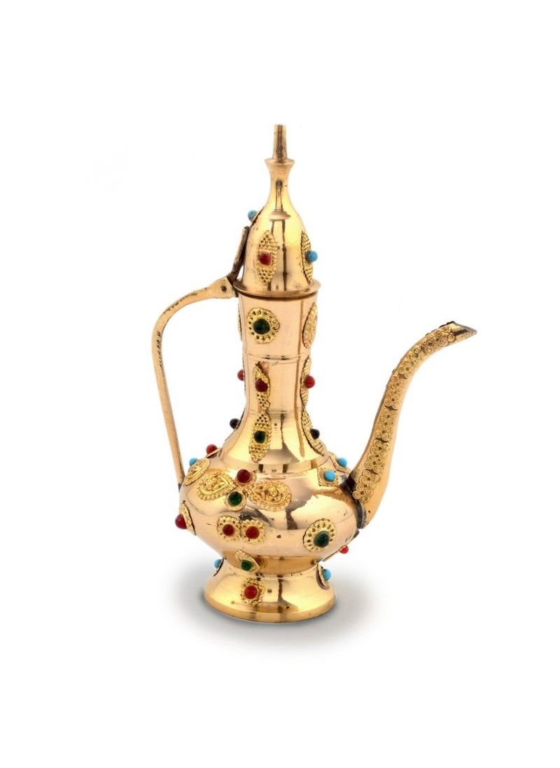Little India Antique Gemstone Brass Kettle Antique Handicraft Surahi Jug Multi HCF101