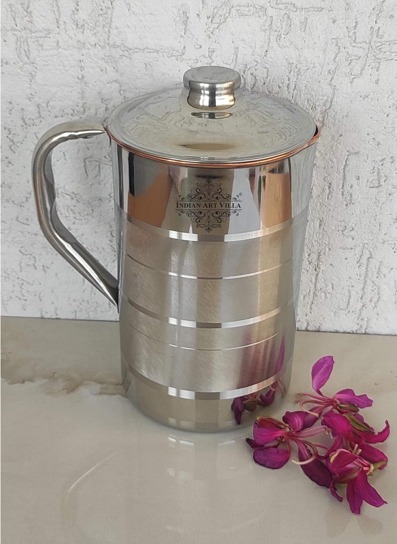 Indian Art Villa Steel Copper Luxury Design Jug Pitcher Storage Serving Water Beneficial for Health Volume 1500 ML