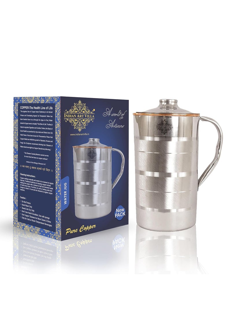 Indian Art Villa Steel Copper Luxury Design Jug Pitcher Storage Serving Water Beneficial for Health Volume 1500 ML