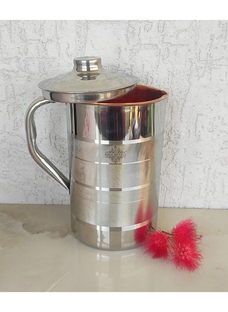 Indian Art Villa Steel Copper Luxury Design Jug Pitcher Storage Serving Water Beneficial for Health Volume 1500 ML