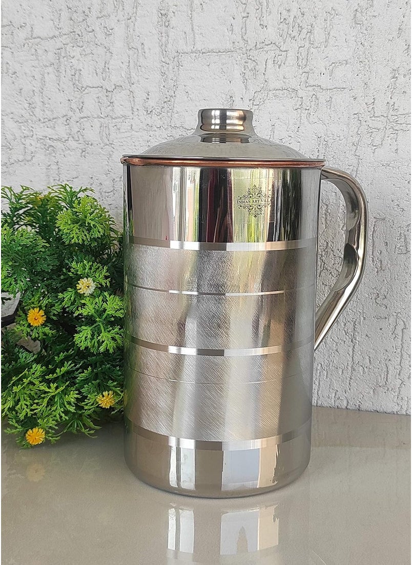 Indian Art Villa Steel Copper Luxury Design Jug Pitcher Storage Serving Water Beneficial for Health Volume 1500 ML