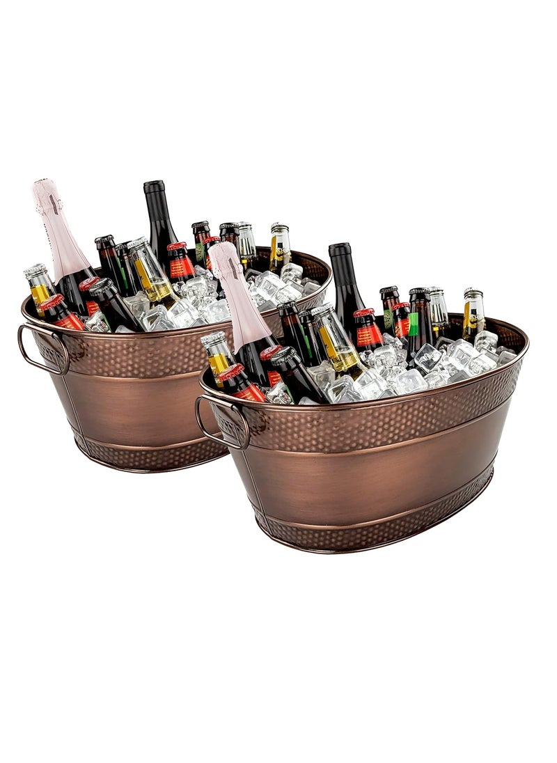 BREKX Set of 2 Colt Copper Finish Galvanized Hammered Beverage Tub for Home Parties Wedding Gifts Events Etc