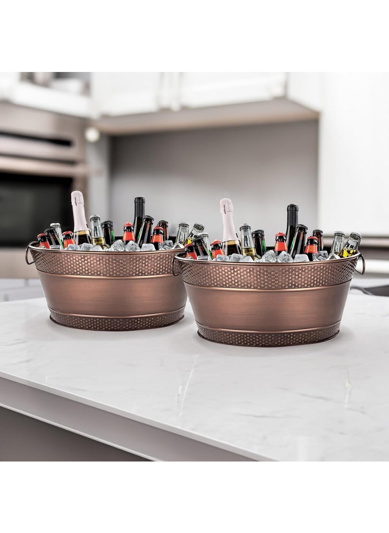BREKX Set of 2 Colt Copper Finish Galvanized Hammered Beverage Tub for Home Parties Wedding Gifts Events Etc