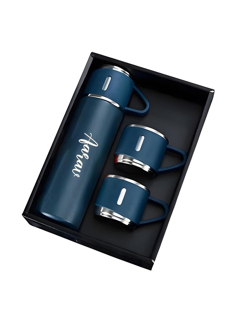 PIJERA Personalized Flask Set with 3 Cups Blue