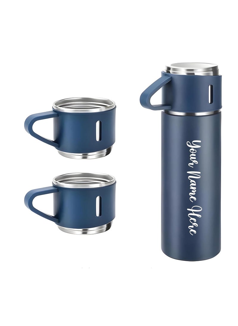 PIJERA Personalized Flask Set with 3 Cups Blue