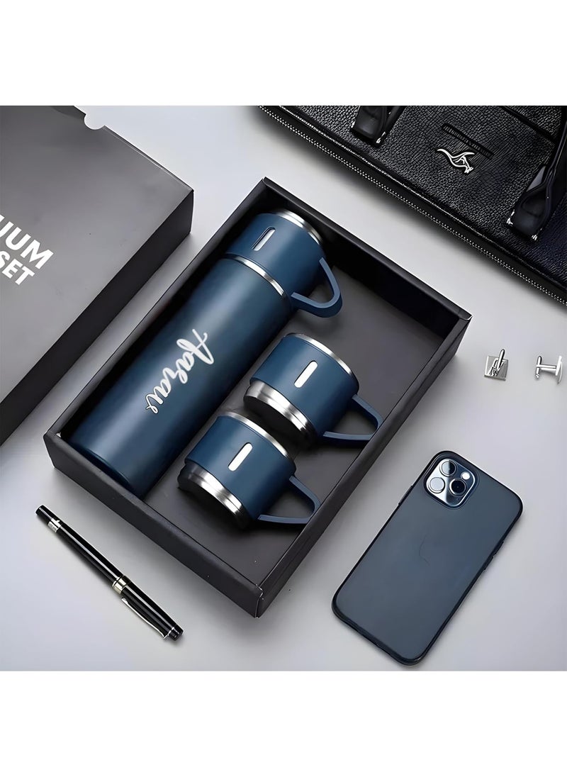 PIJERA Personalized Flask Set with 3 Cups Blue