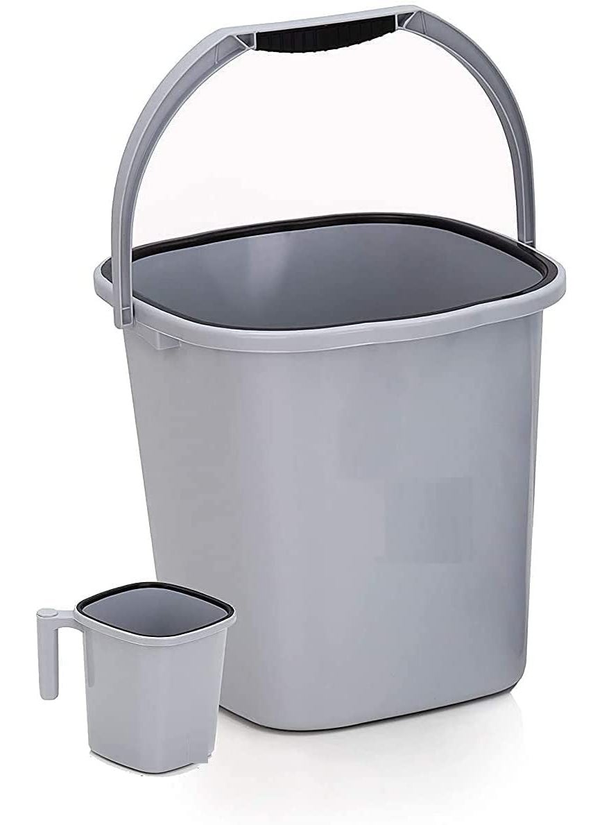 LANKESH ENTERPRISE Strong Plastic Rimmy Bucket Mug Bathroom Set for Kitchen Bathroom Grey 18 Liter