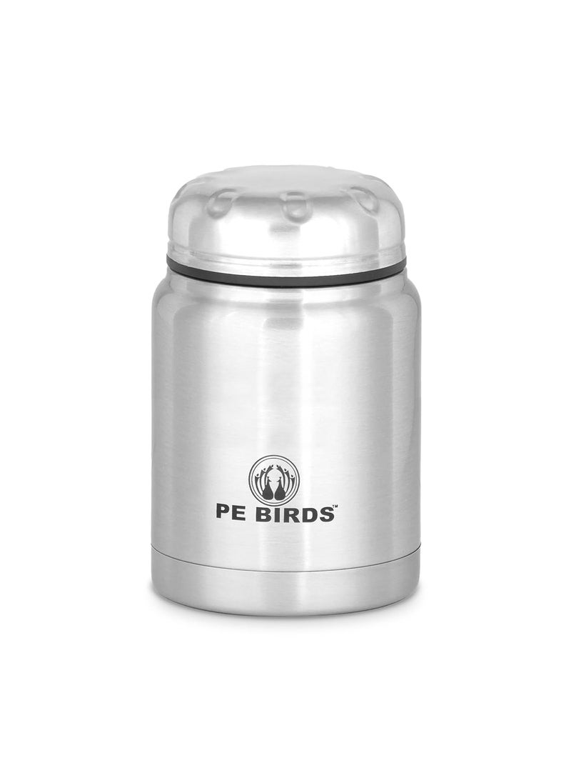 PE BIRDS from the house of peacocks Insulated food jar Soup Flask Sambar Jar Pluto 500 ML Silver