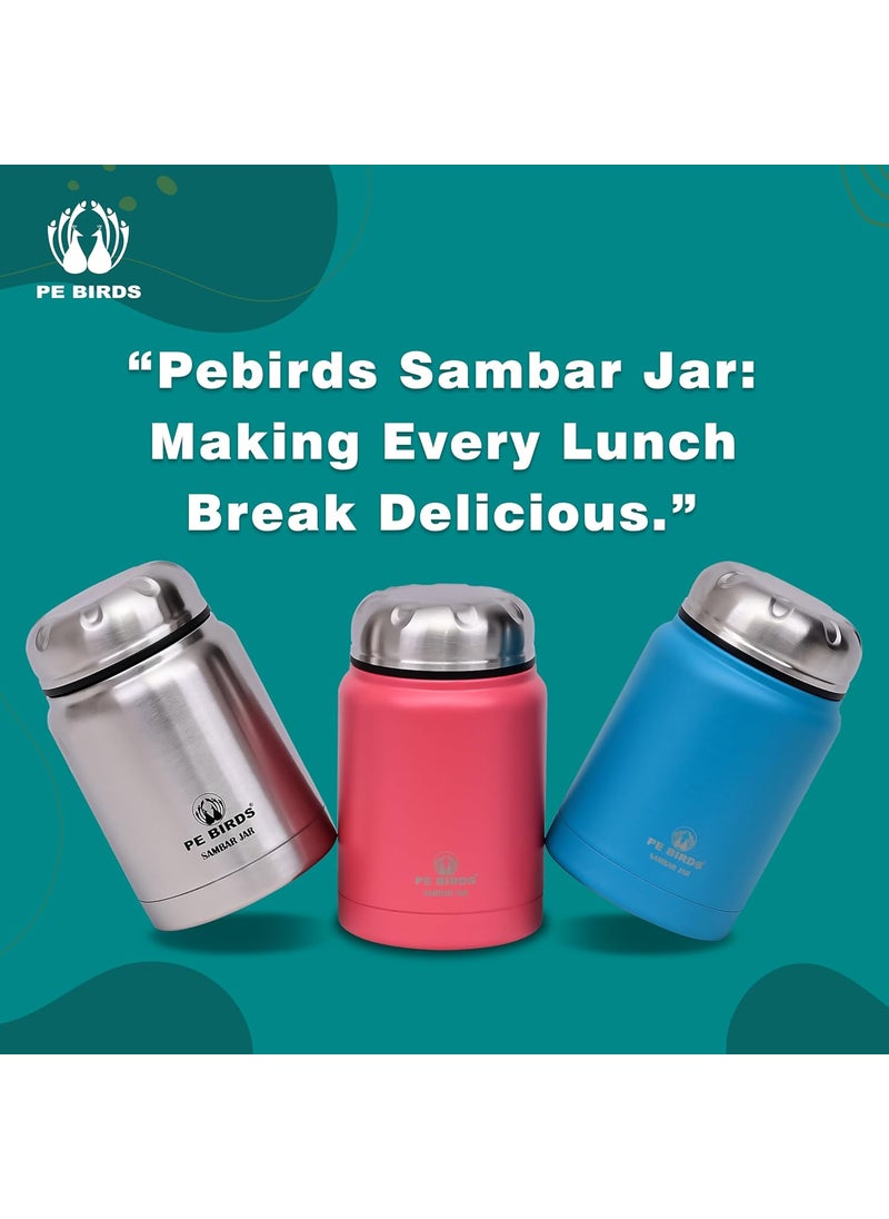 PE BIRDS from the house of peacocks Insulated food jar Soup Flask Sambar Jar Pluto 500 ML Silver