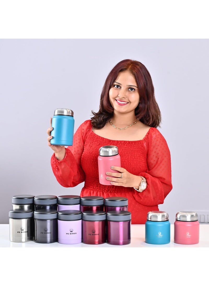 PE BIRDS from the house of peacocks Insulated food jar Soup Flask Sambar Jar Pluto 500 ML Silver