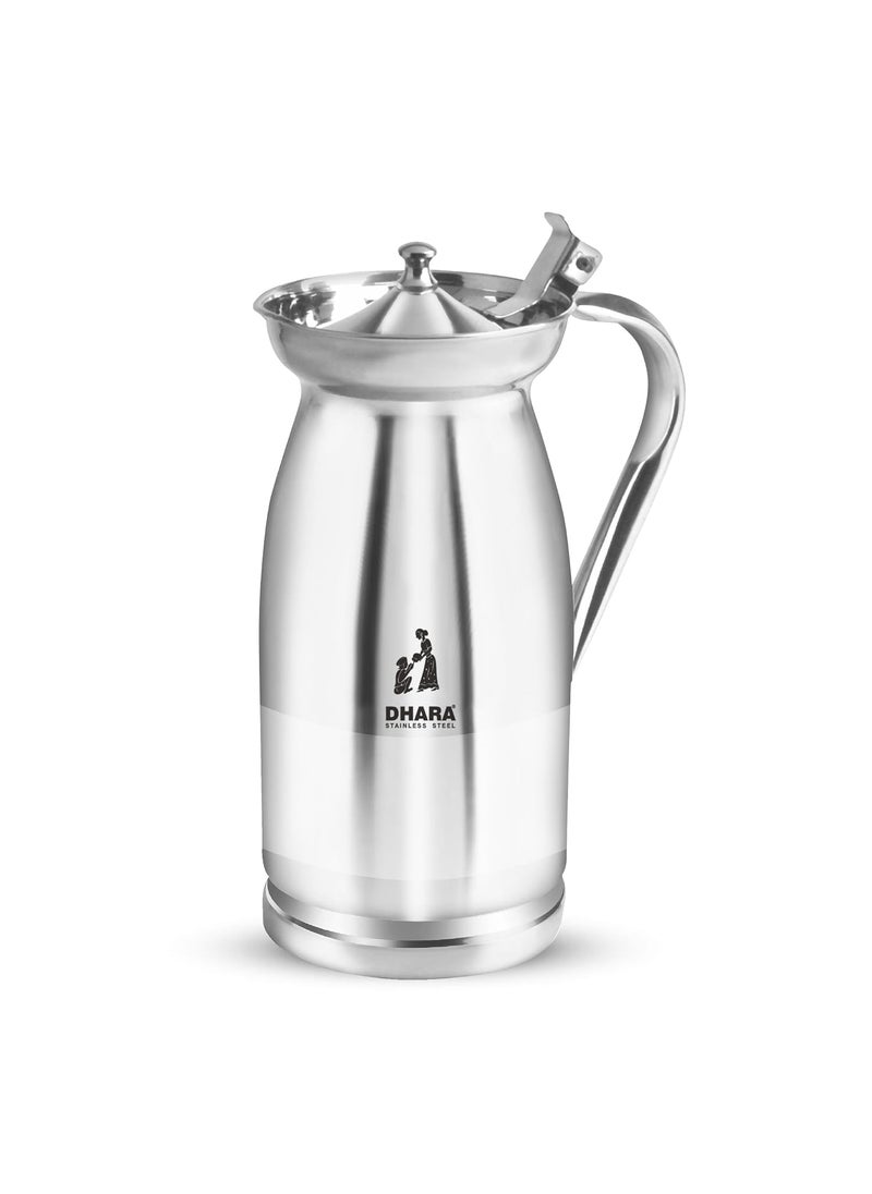 Dhara Stainless Steel Welcome Serving Water Jug 2 Liter Rustproof Heat Resistant Streamlined Handle Easy to Carry and Pouring Strong and Sturdy Steel Serving Water Jug for Dinning Table