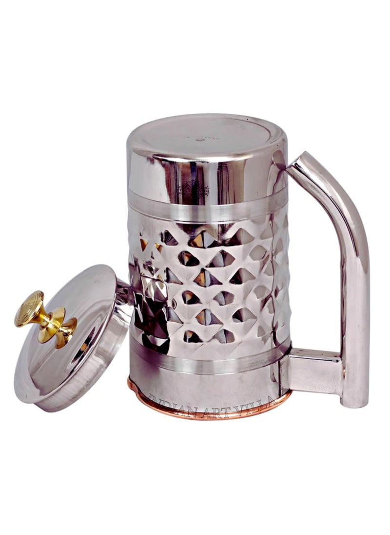 Indian Art Villa Diamond Hammered Steel Copper Jug Pitcher with Brass Knob Serveware 2000 ML