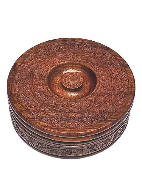 AR Handicrafts Wooden Round Chapati Container Roti Box Serving Casseroles Brown 8 Inch Solid