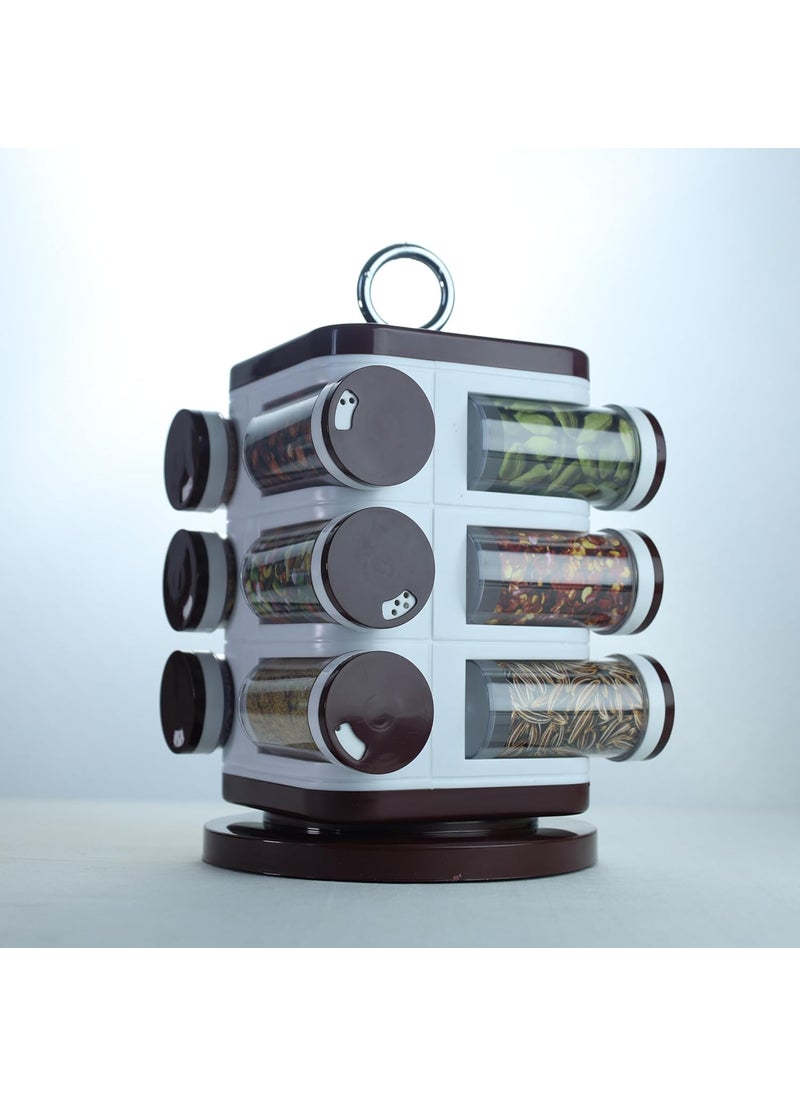 JANTA PLASTICS Revolving Spice Set 12 Pieces Rotating Spice Rack SpaceSaving BPAFree Secure Lids