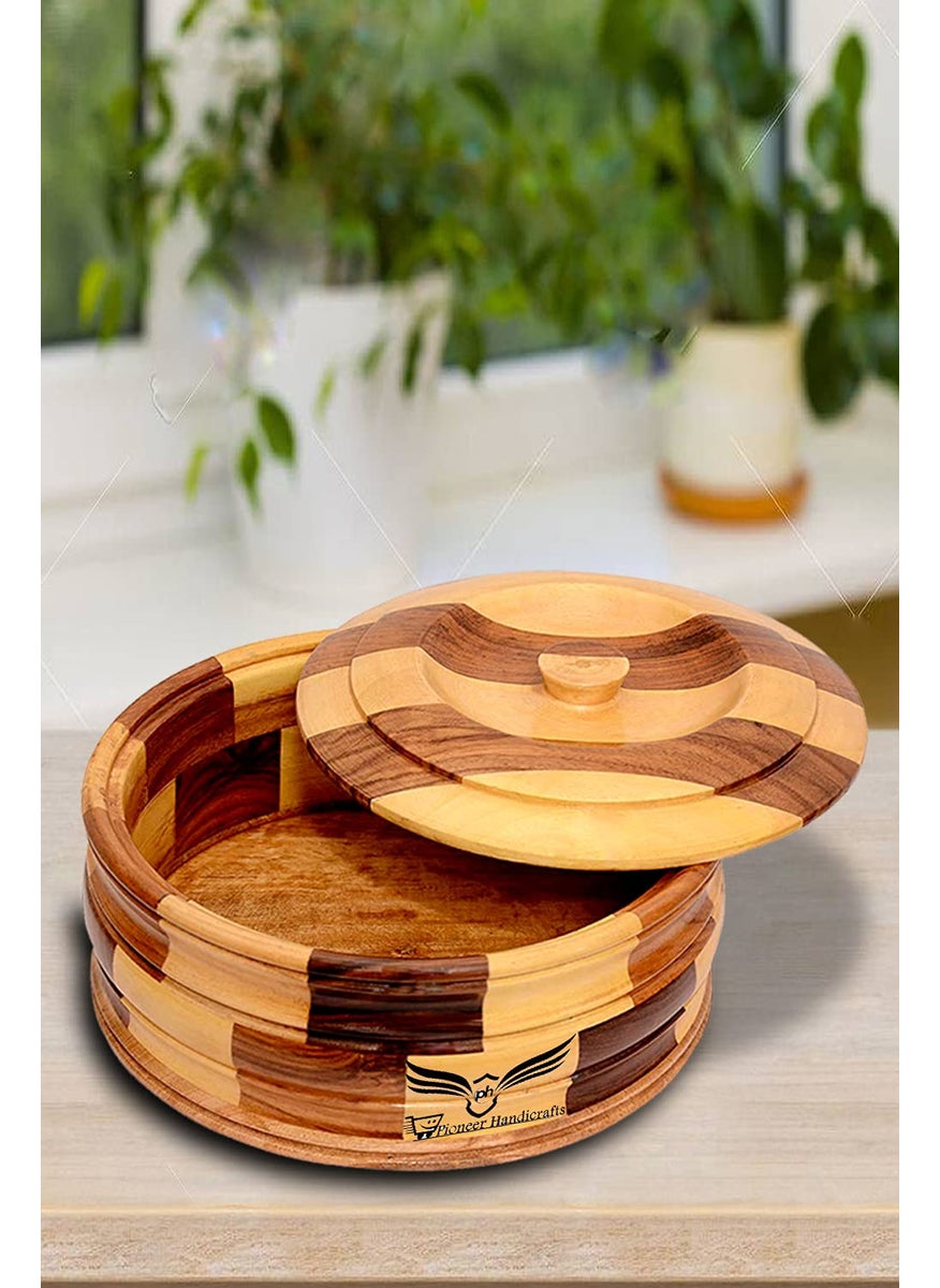 Pioneer Handicrafts Wooden Casserole Chapati Box Chapati Box for Kitchen Hotpot Roti Box Casserole for Kitchen Serving Casserole Set Hotpot for Chapati Brown Tableware Serveware
