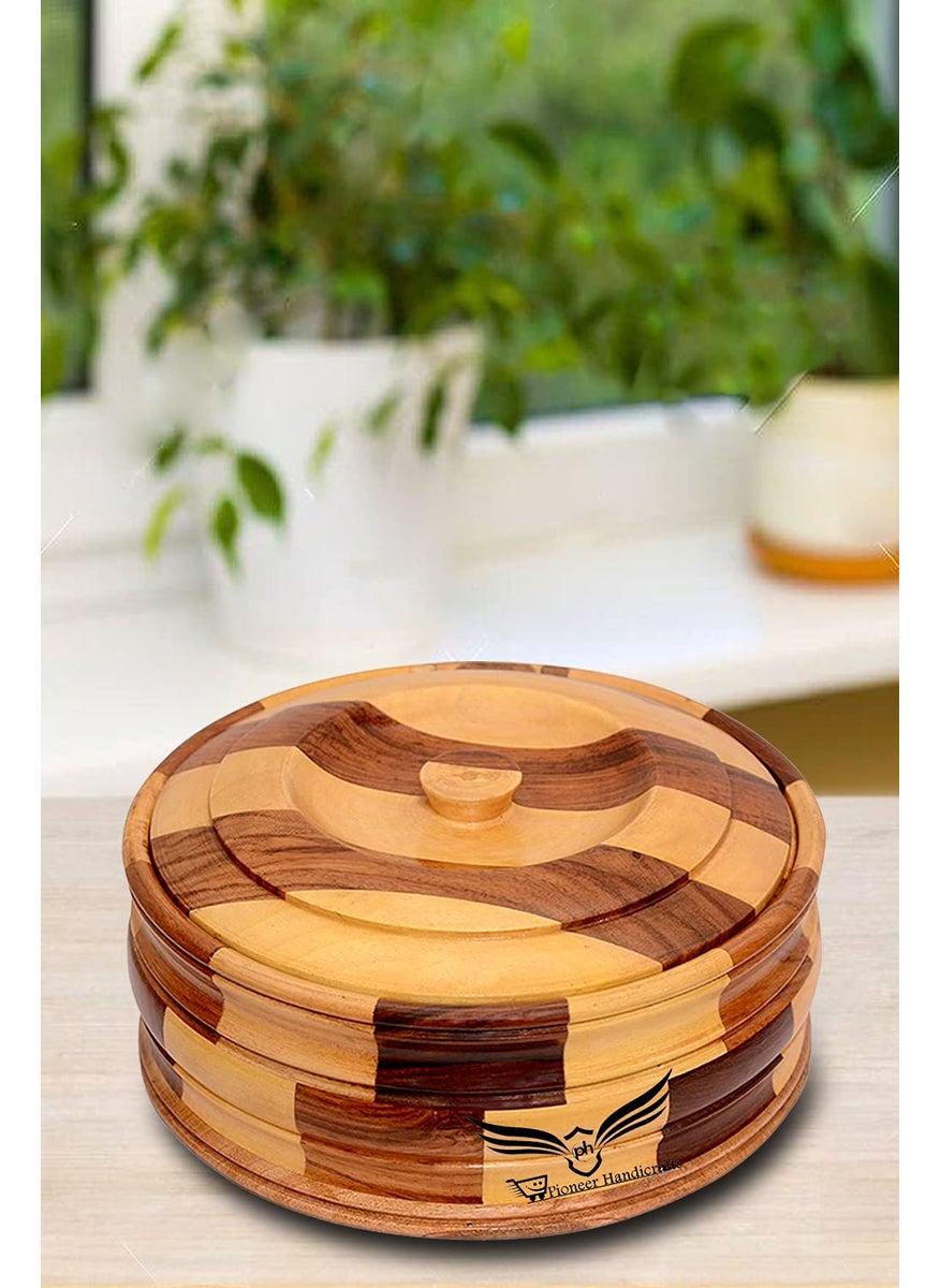 Pioneer Handicrafts Wooden Casserole Chapati Box Chapati Box for Kitchen Hotpot Roti Box Casserole for Kitchen Serving Casserole Set Hotpot for Chapati Brown Tableware Serveware