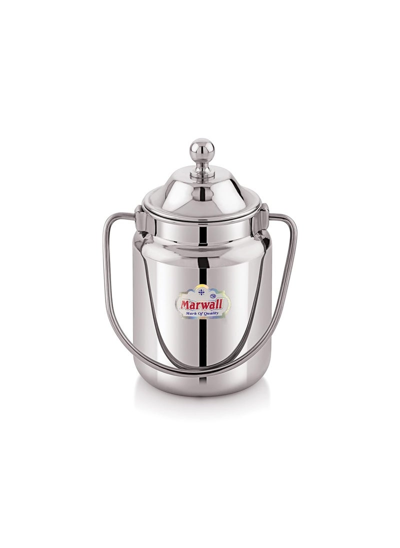 MARWALL Stainless Steel Akhand Jointless Barni Ghee PotMilk PotMilk ContainerMilk CanOil CanDolchiKetali with Handle and Lid for Home and Kitchen 500ml