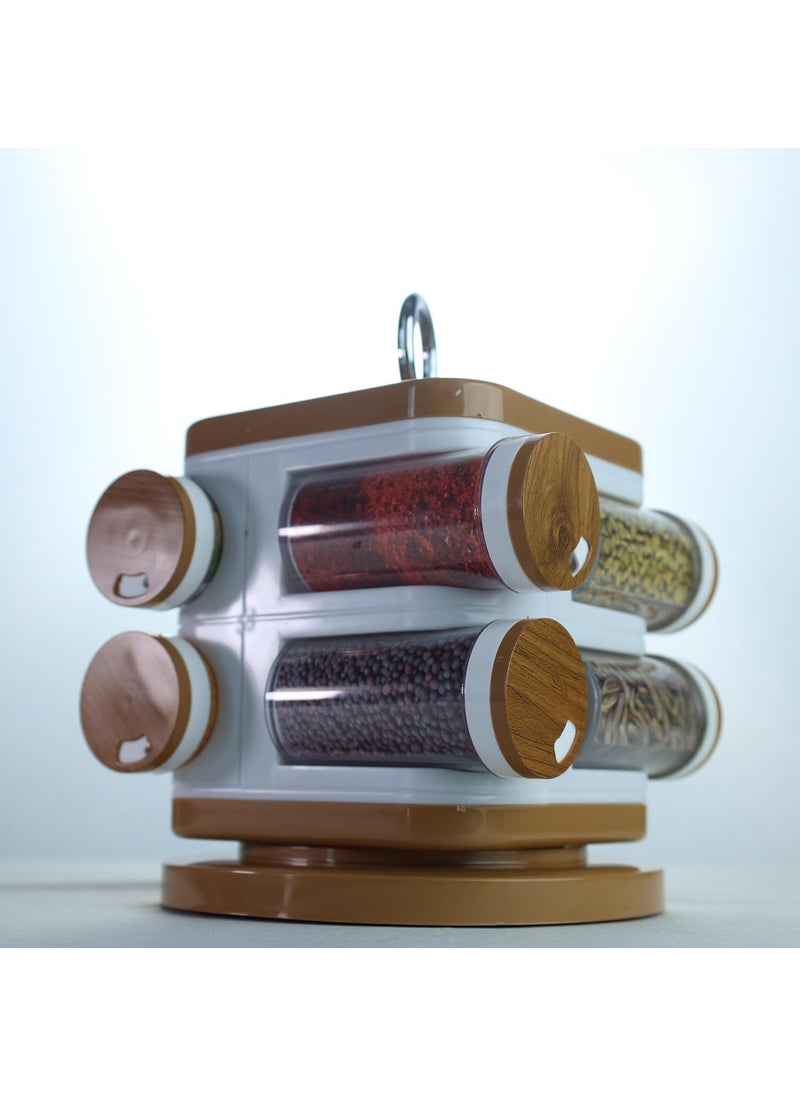 JANTA PLASTICS Revolving Spice Set 8 Pieces Compact Rotating Spice Rack BPAFree Secure Lids