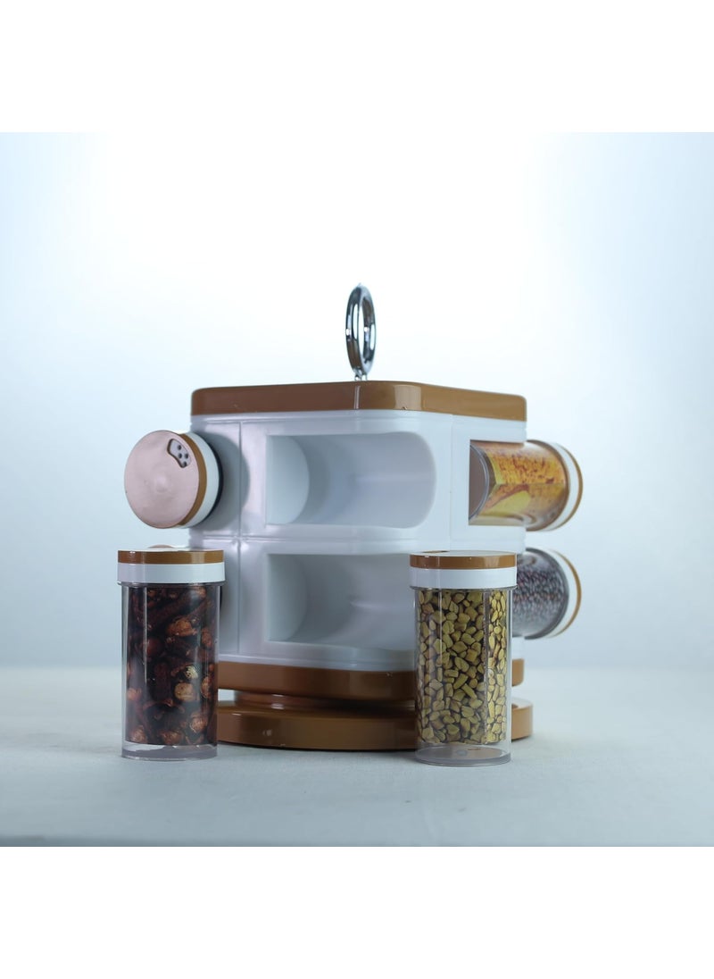JANTA PLASTICS Revolving Spice Set 8 Pieces Compact Rotating Spice Rack BPAFree Secure Lids