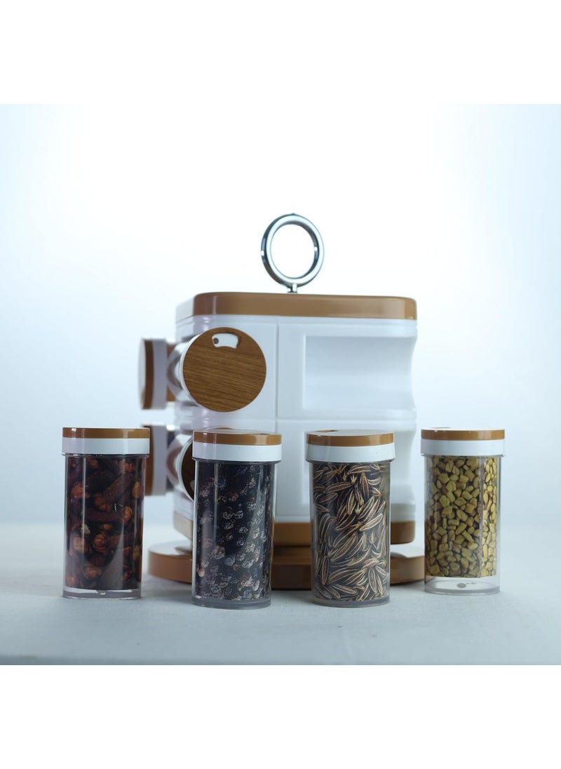 JANTA PLASTICS Revolving Spice Set 8 Pieces Compact Rotating Spice Rack BPAFree Secure Lids